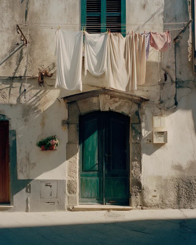 Sunlit stone doorway in a small southern Italian city